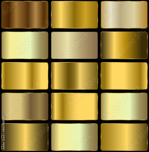 gold gradient palette. Big set of gold gradients. gold metal gradient palette.