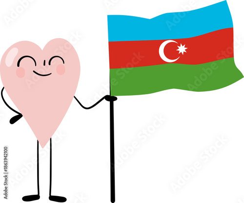 illustration of Azerbaijan flag with heart cartoon character