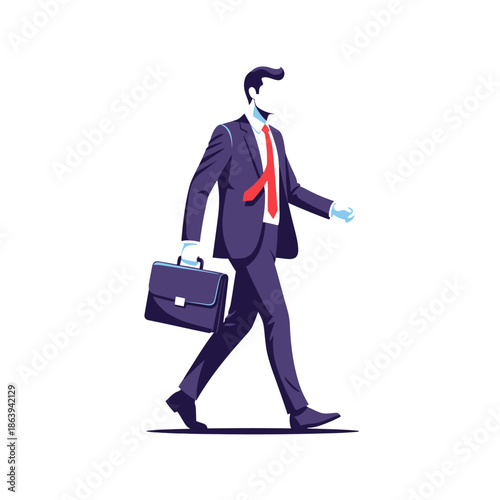 Businessman walking with briefcase, modern flat illustration, professional man in suit