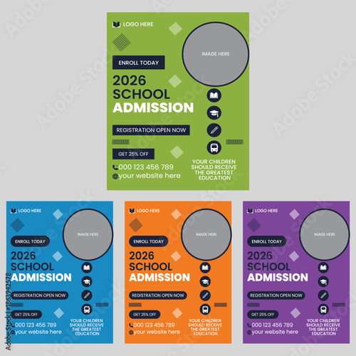 Fényképezés School Admission Flyer Template for 2026 Academic Year, Educational Poster Design in 4 Color Variations