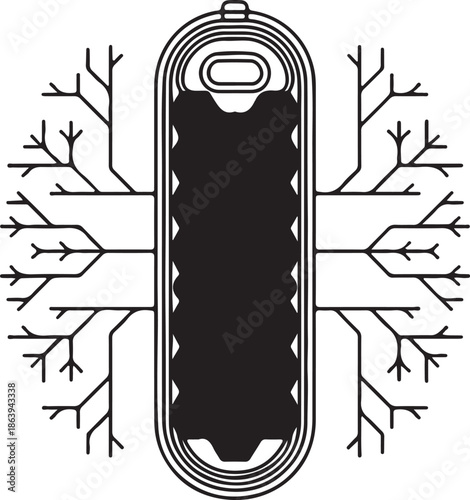 CGM sensor honeycomb line art and flat black filled vector art illustration