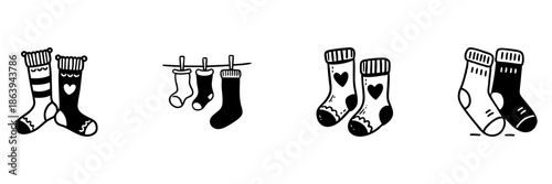 Socks Collection In Hand Drawn Style Set. Cozy Footwear, Laundry, And Fashion Accessories Doodle Sketch Collection. Warmth And Comfort. Isolated Vector Illustration