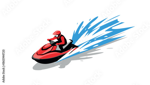 Dynamic jet ski rider creating an exciting splash in motion on water