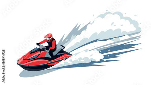 Colorful jet ski adventure with dynamic splash in minimalist style