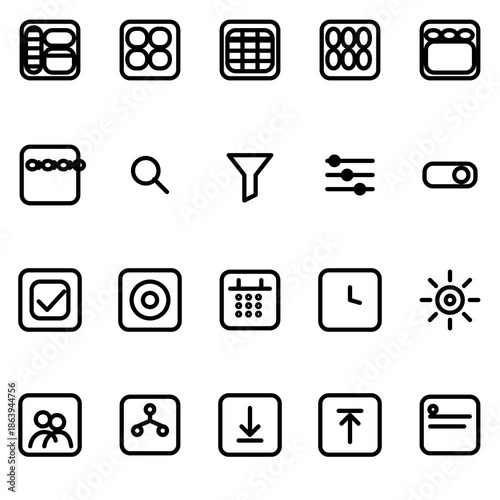 Admin Layout & Navigation Structures UI icon set - rounded outline SVG sheet (20 icons)