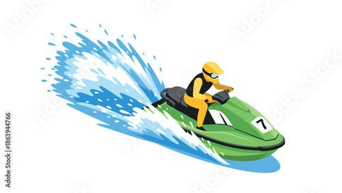 Jet ski adventure with speeding water splash in vibrant cartoon style