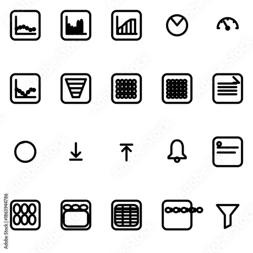 Analytics & metrics notifications UI icon set - rounded outline SVG sheet (20 icons)