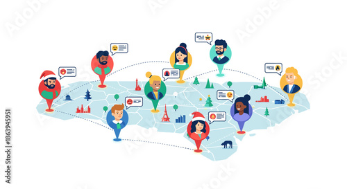 Global team collaborating remotely on Christmas project