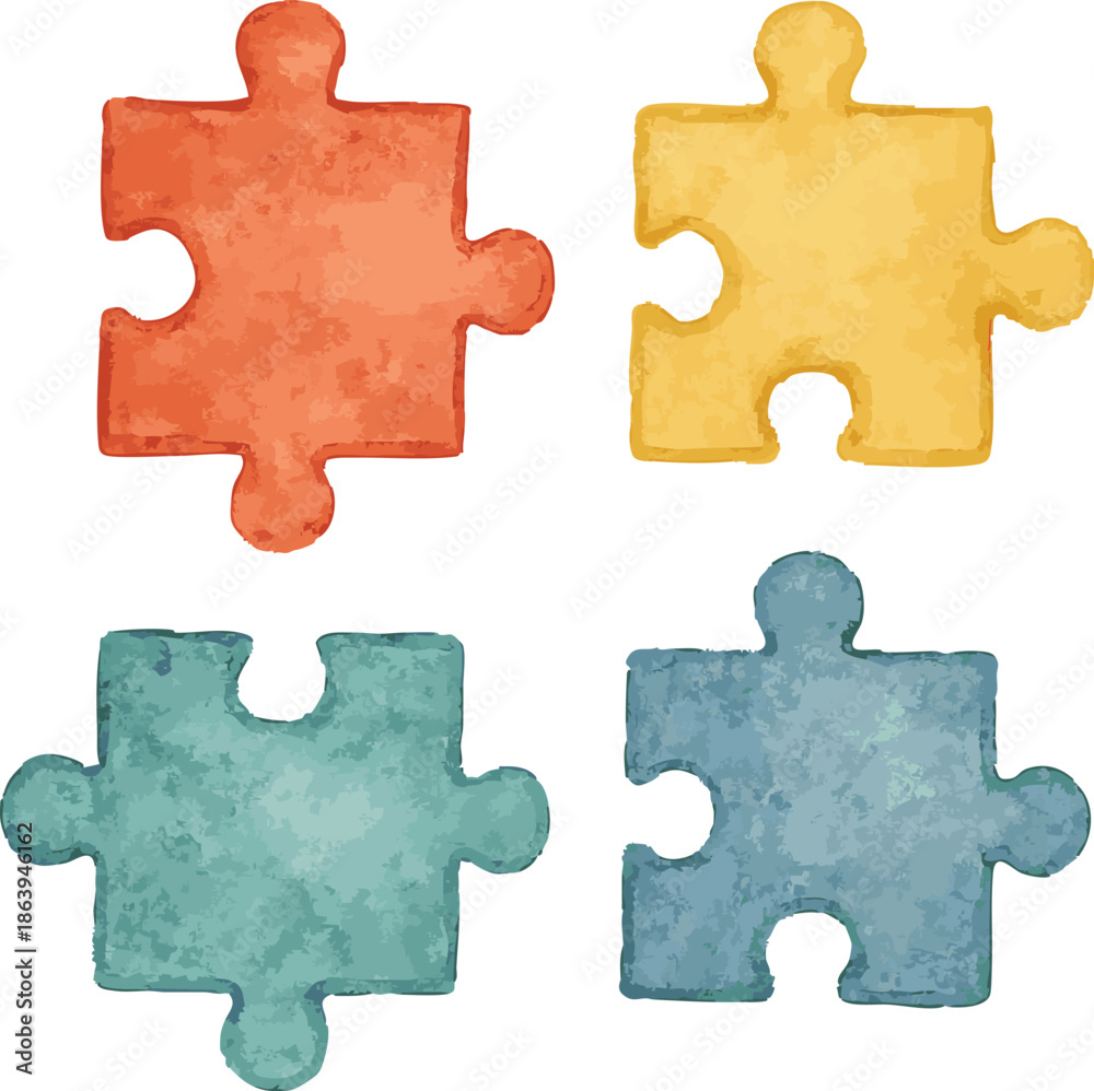 Fototapeta premium Collection of watercolor illustrated vector puzzles
