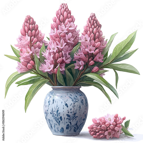A Swamp Milkweed In A Vase, watercolor clipart vector, isolated on a white background.