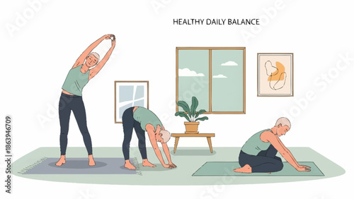 Woman Performing Daily Yoga Stretches at Home for a Healthy Lifestyle