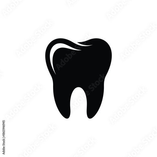 Simple black silhouette of a human molar tooth on a white background