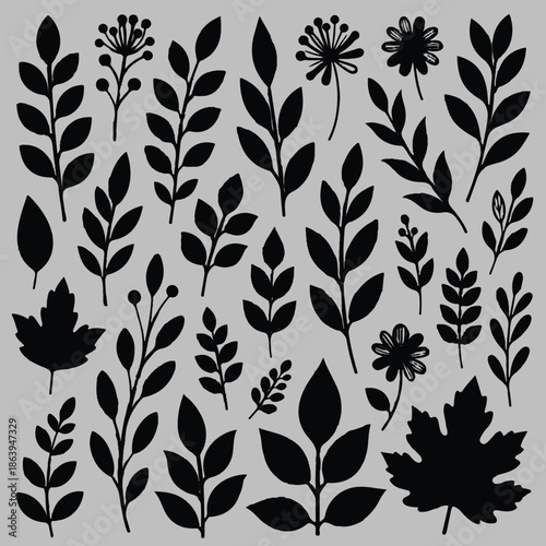 black and white seamless pattern with leaves