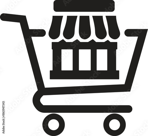 Vector silhouette icon representing online shopping and mobile commerce business.