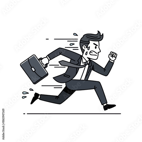 Businessman Running Fast with Briefcase, Business Rush Concept