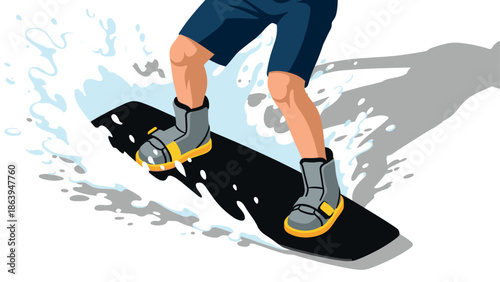 Dynamic wakeboarding action with splashing water and stylish footwear