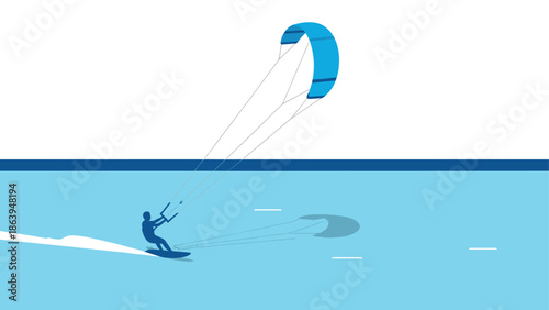 Minimalist kite surfing adventure on a clear blue ocean