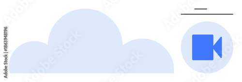 Data storage, video streaming, cloud computing, online connectivity, digital services, virtual meetings. Large cloud icon with a video camera symbol. Data storage and video streaming concept