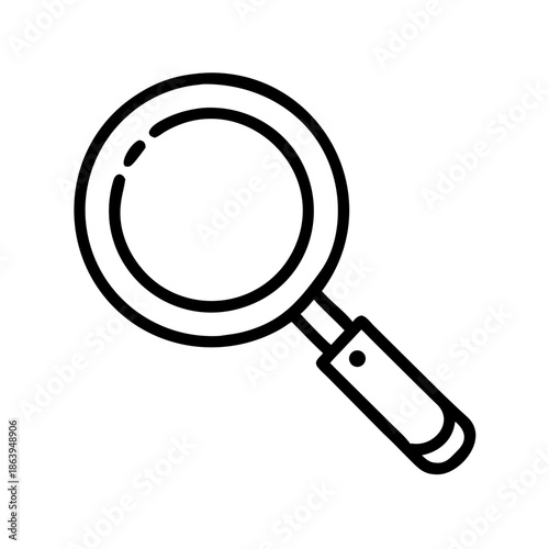 Magnifying glass icon in simple black line art design  