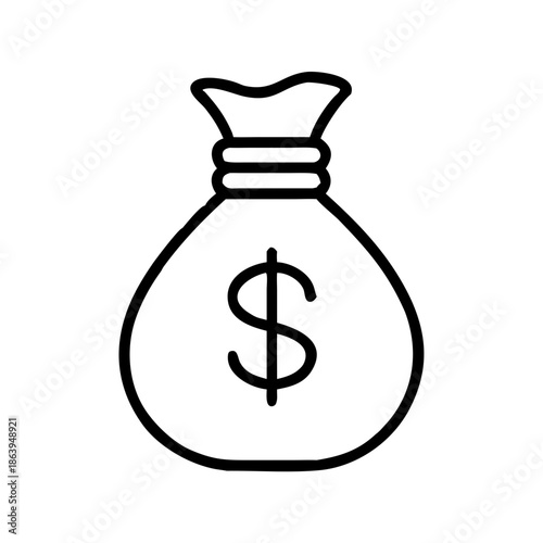 Money bag icon in simple line art design on white background  