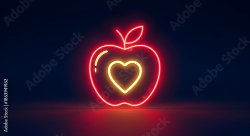 A neon apple icon. 
