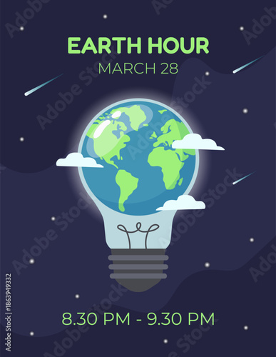 Earth hour 2026  poster design. Vector illustration 