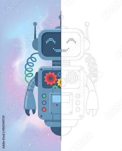 Space robot - Robotic assistant, space exploration support, symmetry worksheet for kids