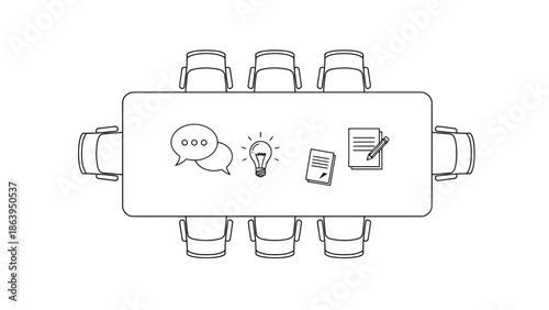 Team meeting and brainstorming session around conference table