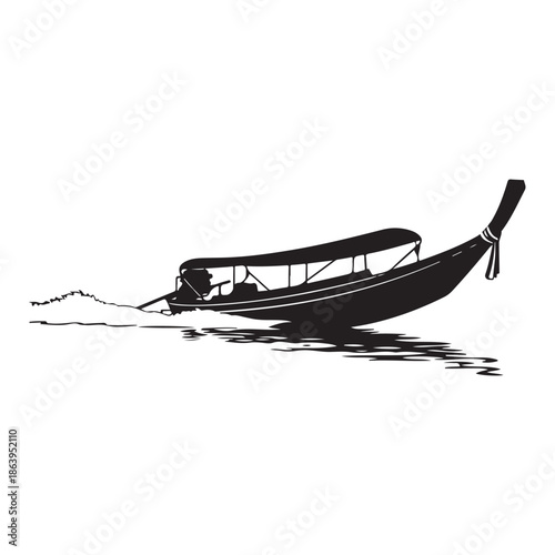 Traditional boat on calm water isolated on white background, Vector