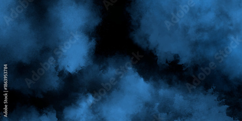 Abstract blue water color hand painted art victor illustration. Dark blue painted smoky textured black color powder explosion. Black and `blue Smoke background elegant luxury space with stars.