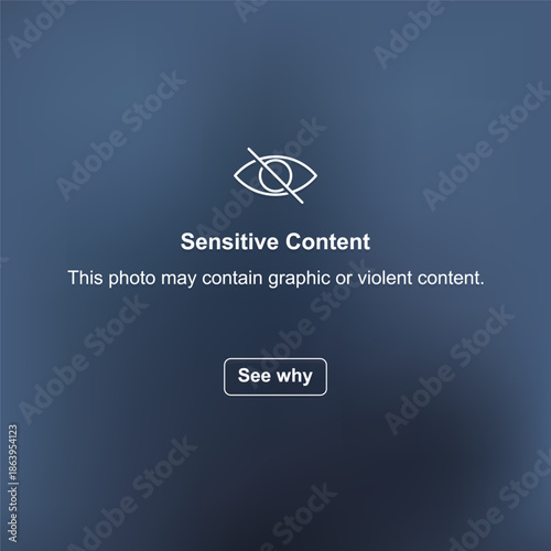 Generic user interface displaying a sensitive content warning message with a blurred background, suitable for concepts of media access, online safety, content control, and digital platforms.