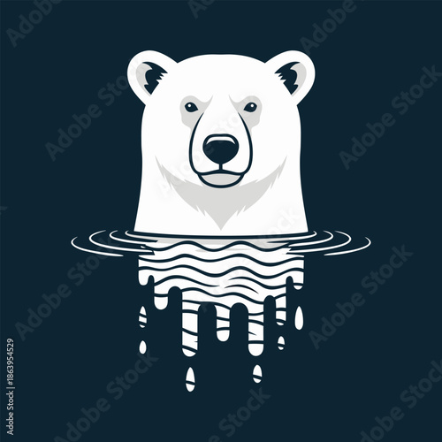 Polar bear emerging from melting ice vector illustration. A stark graphic symbol of global warming, climate change awareness, and environmental impact