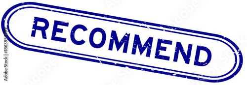 Grunge blue recommend word rubber seal stamp on white background