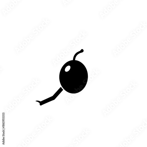 Simple black vector illustration of a stylized berry fruit with stem and branch isolated on white