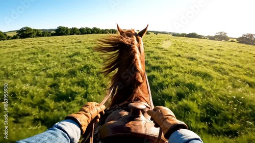 Wallpaper Mural Person riding horse in green field Torontodigital.ca