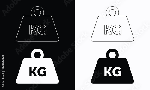 Kg measure weight icon isolated on black and white background. Dumbbells, Kilogram symbols. Vector illustration.