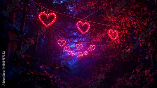 Magical Forest with Heart-Shaped LED Lights