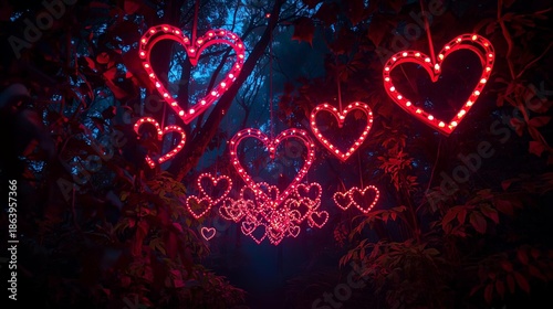 Magical Forest with Heart-Shaped LED Lights