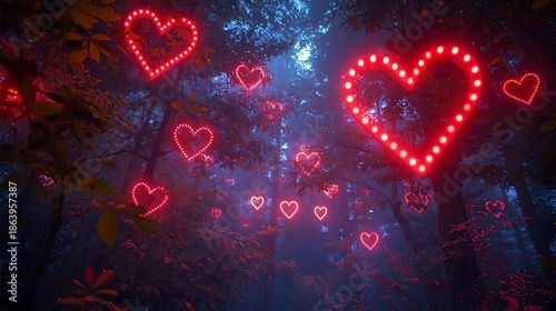 Magical Forest with Heart-Shaped LED Lights