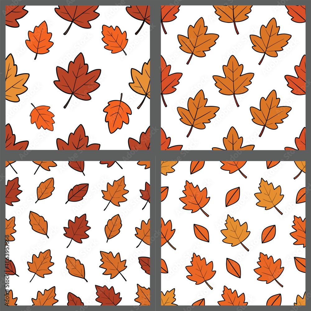 Fototapeta premium Warm Autumn Leaves Seamless Pattern in Orange Tones
