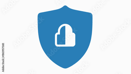 Secure protection shield with padlock icon on white background