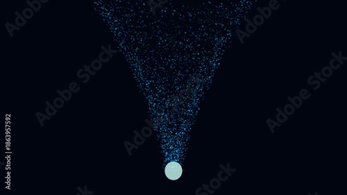 Gentle stream of glowing particles dispersing from a luminous orb against a dark background