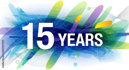 Celebrating 15 Years - A Vibrant Anniversary Design with Abstract Elements.