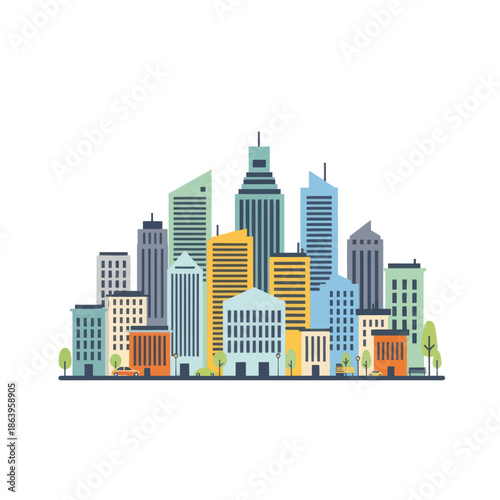 Modern Cityscape Illustration - Colorful Buildings and Skyline