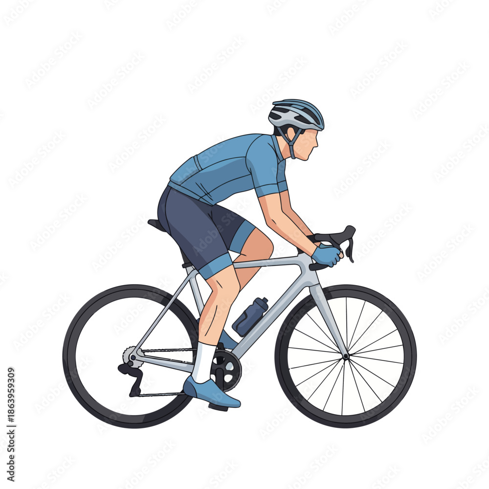 Fototapeta premium Male cyclist riding a road bike, wearing helmet and cycling apparel, dynamic illustration