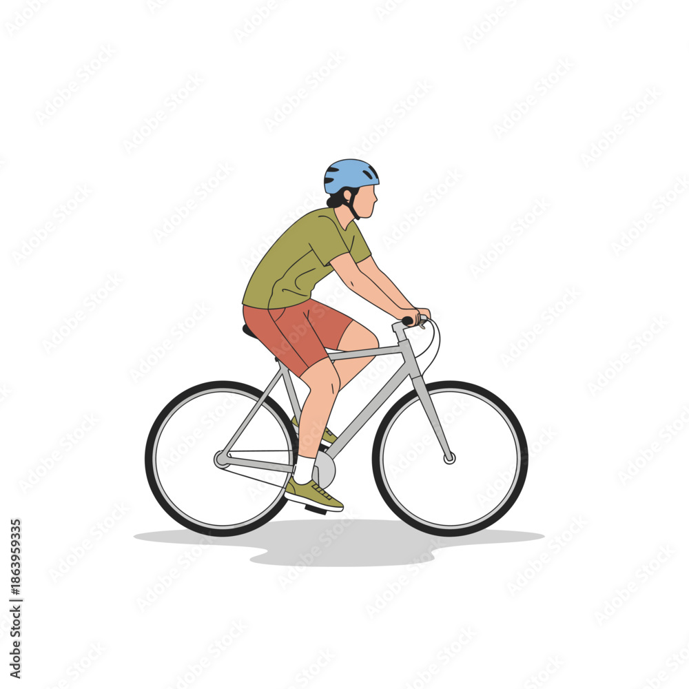 Fototapeta premium Man riding a bicycle with helmet, healthy lifestyle, outdoor activity, flat design