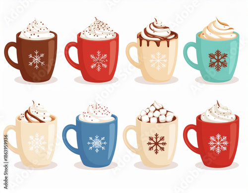 Hot Chocolate Drink Vector Set Cozy Winter Mug Illustration