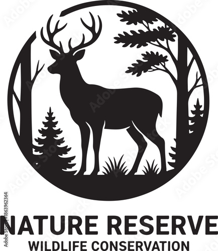 Wildlife conservation logo with deer in forest Nature Reserve