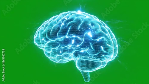 Abstract digital brain animation on green background