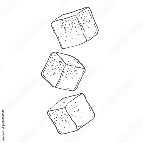Sugar cubes. Hand drawn sweet lump. Vector illustration.